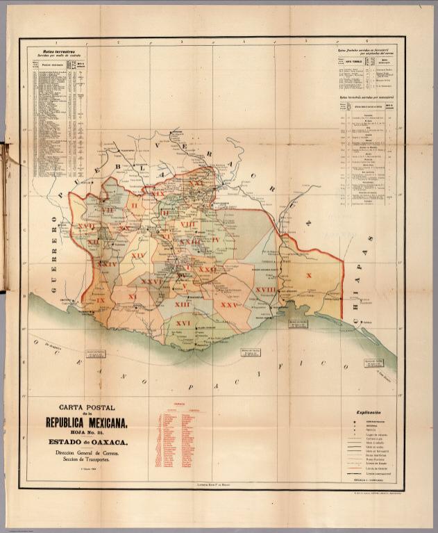 Carta Postal de la Republica Mexicana. Hoja No. 25. Estado de Oaxaca.