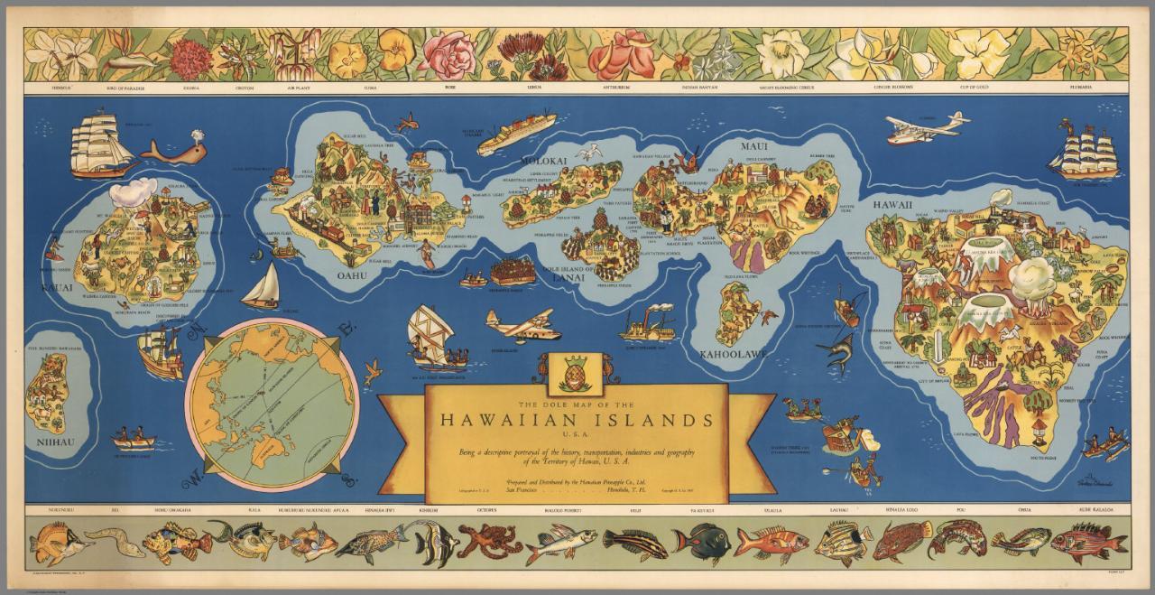 1937 Dole Map of the Hawaiian Islands U.S.A. Edwards
