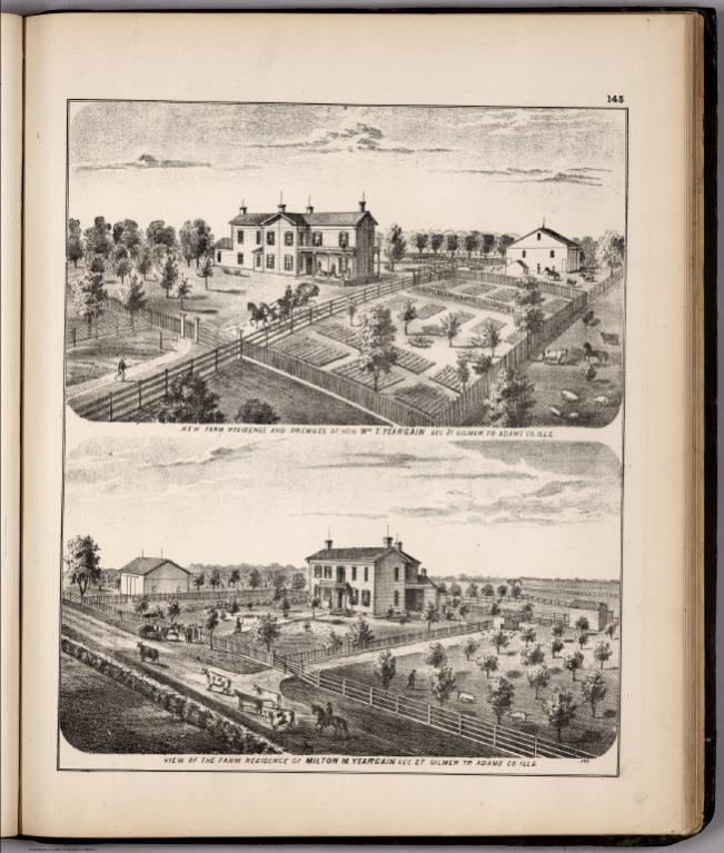 View: Farm Residences of Wm. T. Yeargain, Milton M. Yeargain, Adams County, Illinois.