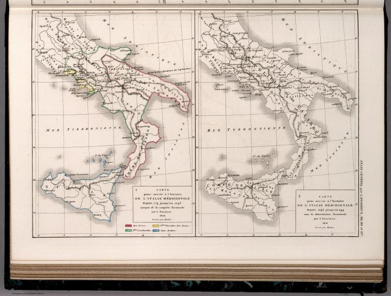 116. Carte de l'Italie Meridionale depuis 774 jusqu'en 1043. 117. Carte de l'Italie Meridionale depuis 1043 jusqu'en 1194.