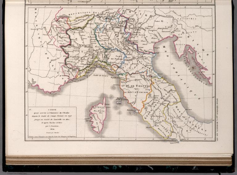 130. Carte de l'Italie depuis le traite de Campo Formio en 1797 jusqu'au traite de Luneville en 1801.