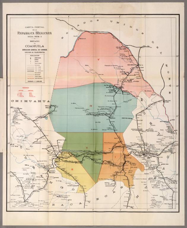 Carta Postal de la Republica Mexicana. Estado de Coahula,