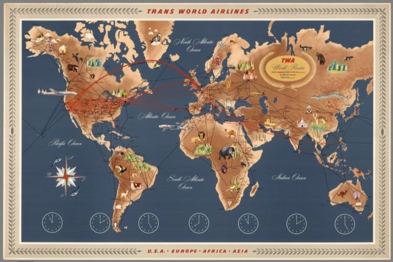 Trans World Airlines. TWA World Routes. U.S.A. • Europe • Africa • Asia.