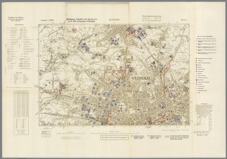 Street Map of Oldham, England with Military-Geographic Features. BB 12a.