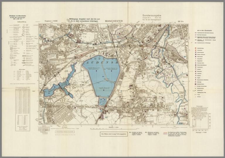 Street Map of Manchester, England with Military-Geographic Features. BB 12n.