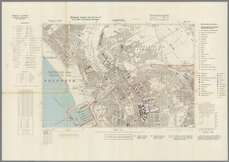 Street Map of Liverpool, England with Military-Geographic Features. BB 12aa.