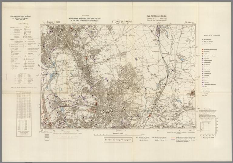 Street Map of Stoke-on-Trent, England with Military-Geographic Features. BB 16e.