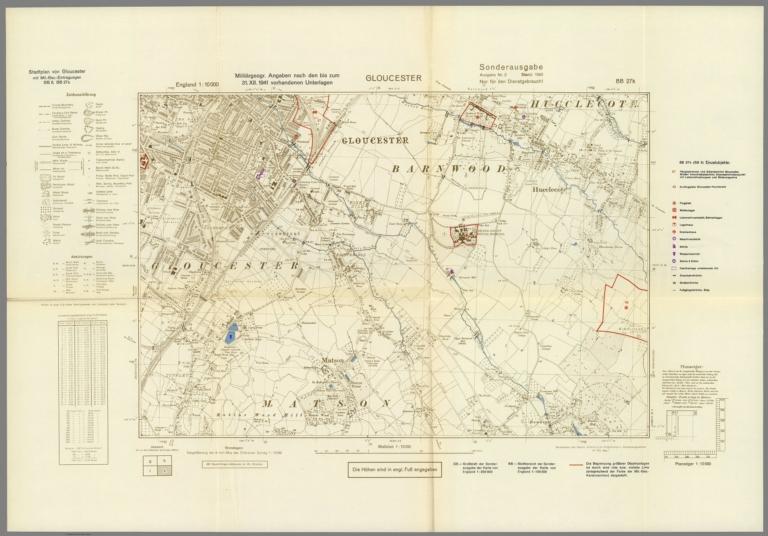 Street Map of Gloucester, England with Military-Geographic Features. BB 23k.