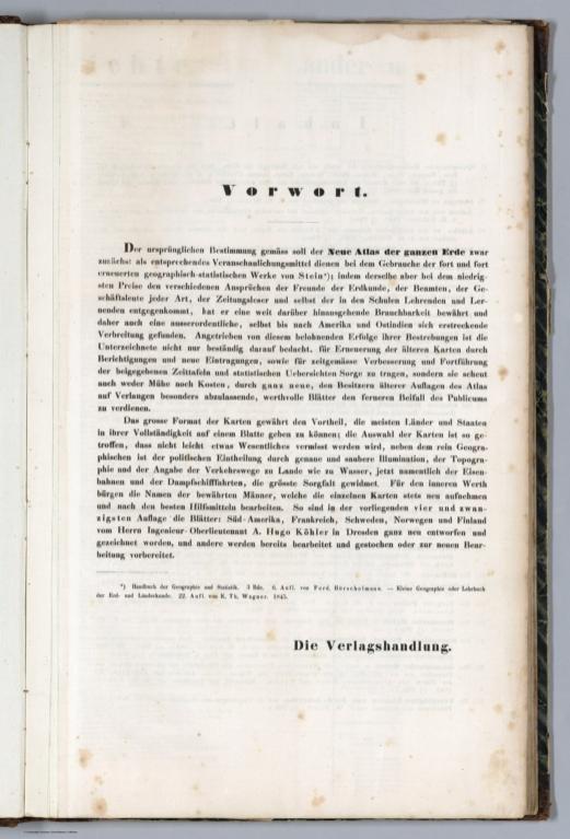 Text Page: Vorwort. Neuer Atlas der ganzen Erde fur die Gebildeten Stande und fur schulen