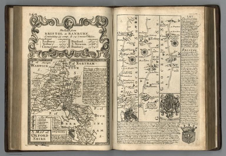 Road from Bristol to Banbury. Map of Oxfordshire.