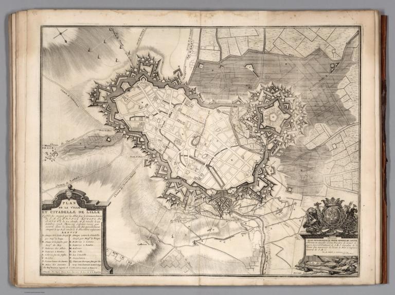 37. Plan de la Ville & Citadelle de Lille, Belgium, avec les Attaques. 1708.