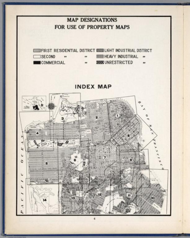 Legend: Map Designations for Use of Property Maps. Index Map: Index Map.