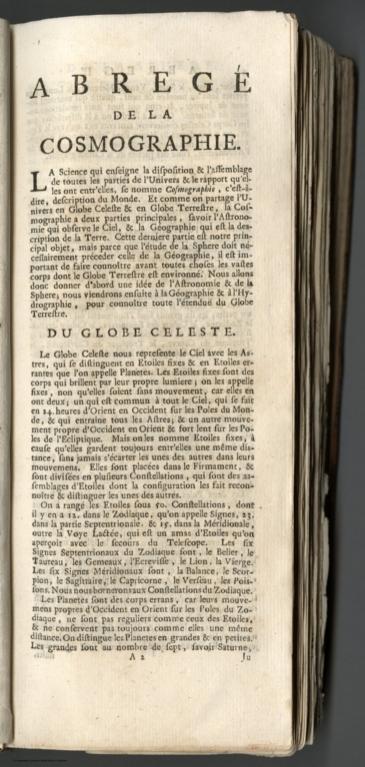 Text: Abrege de la Cosmographie.