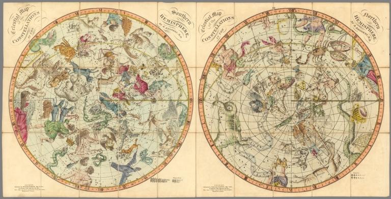 Celestial maps of the constellations in the Northern and Southern Hemispheres