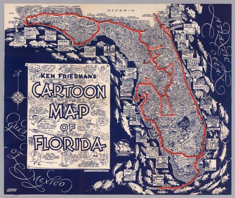 Ken Friedman's Cartoon Map of Florida. (c) 1938 by Kenneth Friedman.