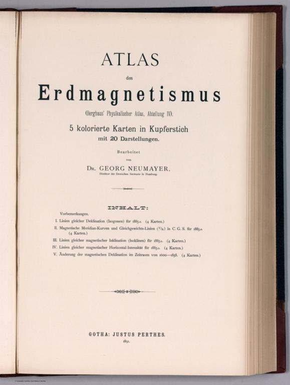 Title Page/Contents: Atlas des Erdmagnetismus (Berghaus' physikalischer atlas, Abteilung IV