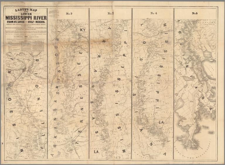 Lloyd's Map of the Lower Mississippi River from St. Louis to the Gulf of Mexico.