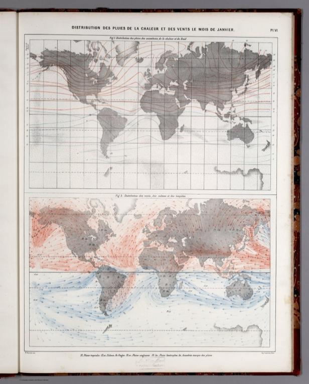 Pl. VI. Climatologie, distribution des pluies de la chaleur et des vents le mois de Janvier