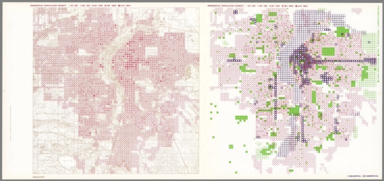 Denver. Residential Population Density; Industrial, Commercial; Large Institutional, Park, Institutional, Airport, Cemetery.