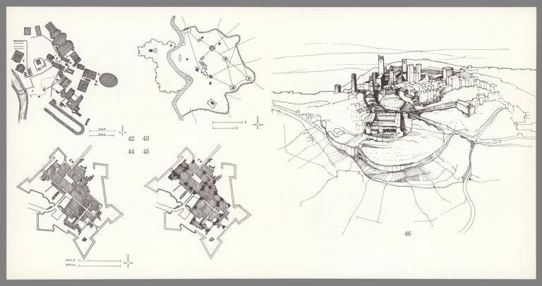 Drawings: 42,43, Rome; 44,45, Sabbioneta; 46, San Gimignano.