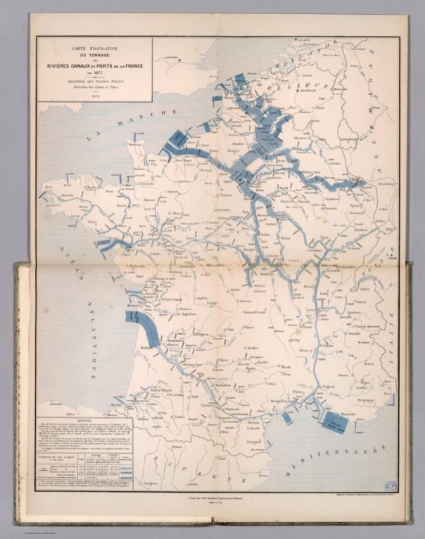 Carte Figurative du Tonnage des Rivieres, Canaux et Ports de la France en 1877.