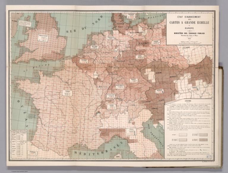 Index Map: Etat D'Avancement des Cartes a Grande Echelle en Europe en 1882.