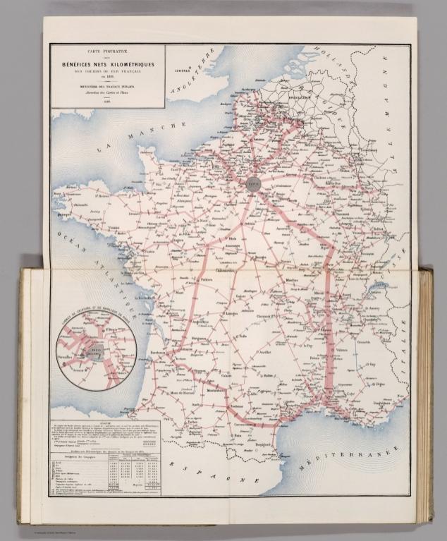 Carte Figurative des Benefices Nets Kilometriques des Chemins de Fer Francais en 1881.