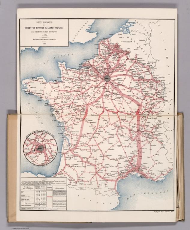 Carte Figurative des Recettes Brutes Kilometriques des Chemins de Fer Francais en 1884.