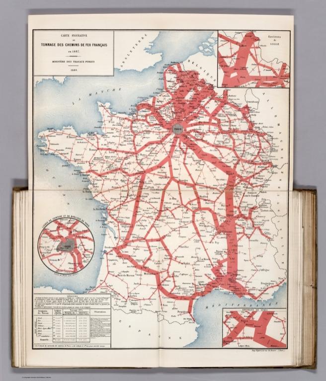 Carte Figurative du Tonnage des Chemins de Fer Francais en 1887.