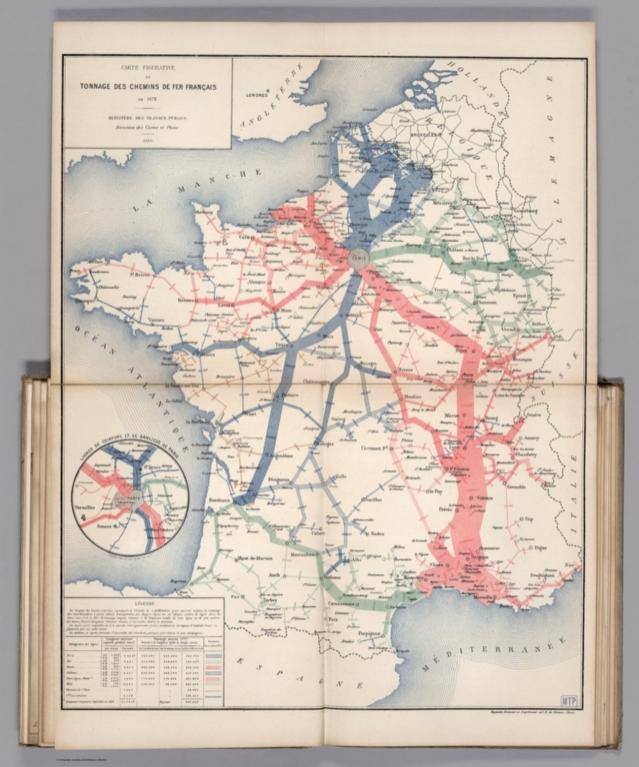 Carte Figurative du Tonnage des Chemins de Fer Francais en 1878.