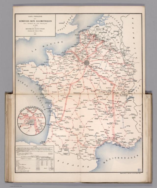 Carte Figurative des Benefices Net Kilometriques des Chemins de Fer Francais en 1878.