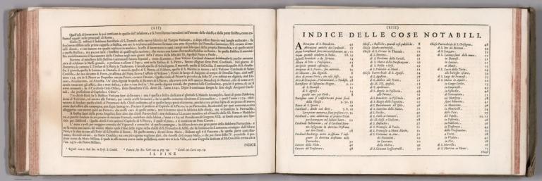 Text/Index: V. 2: Libro sesto: (Continues) Tavola centesima vigesima. Le Chiese Parrocchiali del Rione XIV. Borgo che e l'ultimo. Indice delle cose notabili