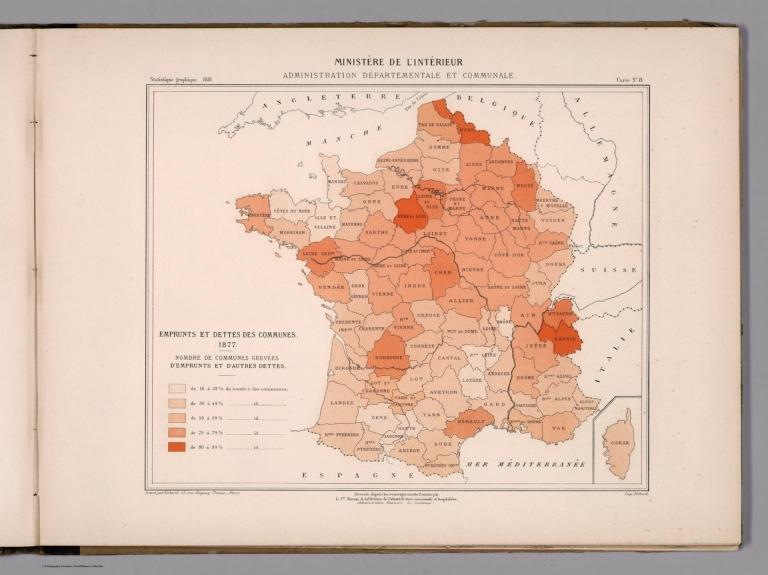 Emprunt et dettes des communes 1877. Carte 8