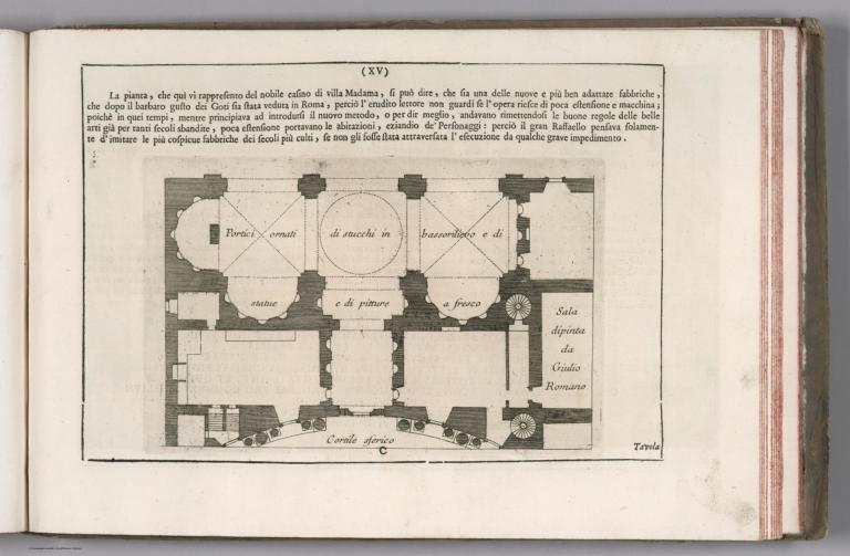 Text: V. 3: Libro decimo: (Continues) Tavola cento ottantacinque, del Portici di Villa Madama