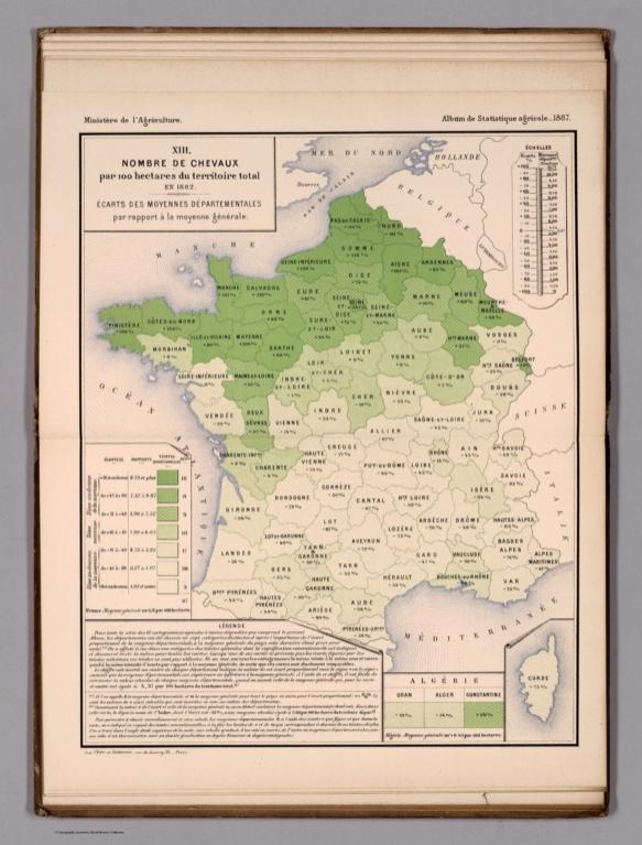 XIII. Nombre de chevaux par 100 hectares du territoire total, en 1882