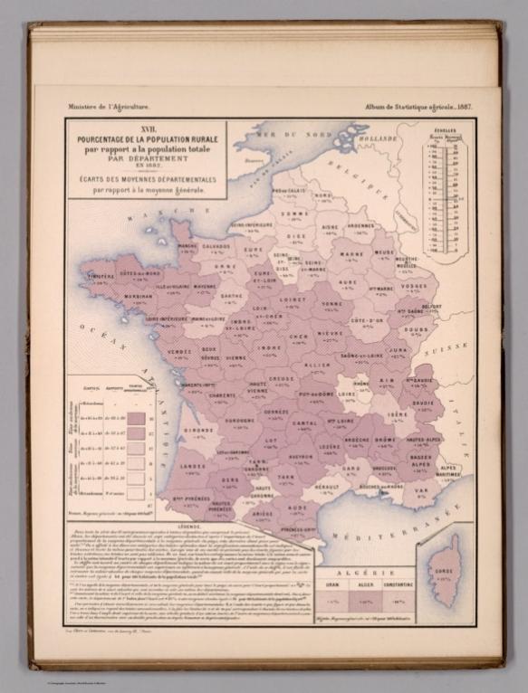 XVII. Population rurale par rapport a la population totale par departement, en 1882