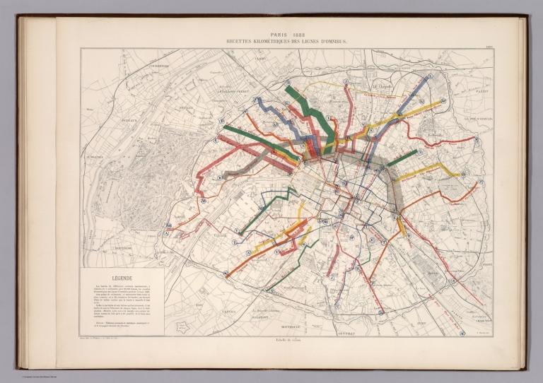 Paris 1888 : Recettes kilometriques des ligne d'Omnibus