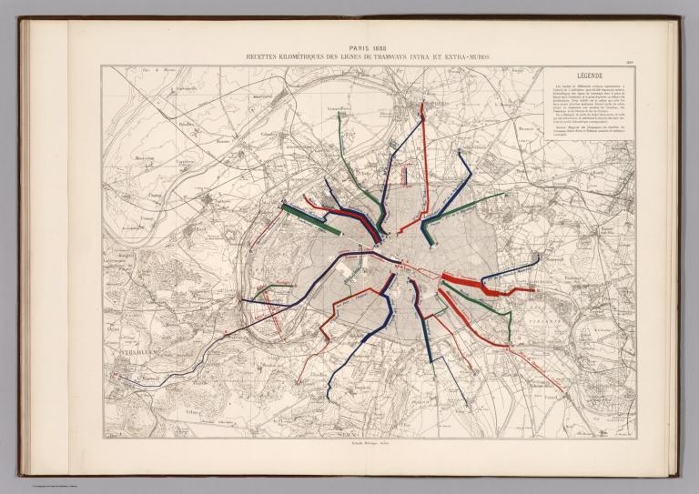 Paris 1888 : Recette kilometriques des ligns de tramways intra et extra - muros