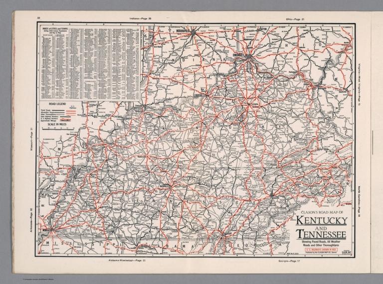 Clason's Road Map of Kentucky and Tennessee