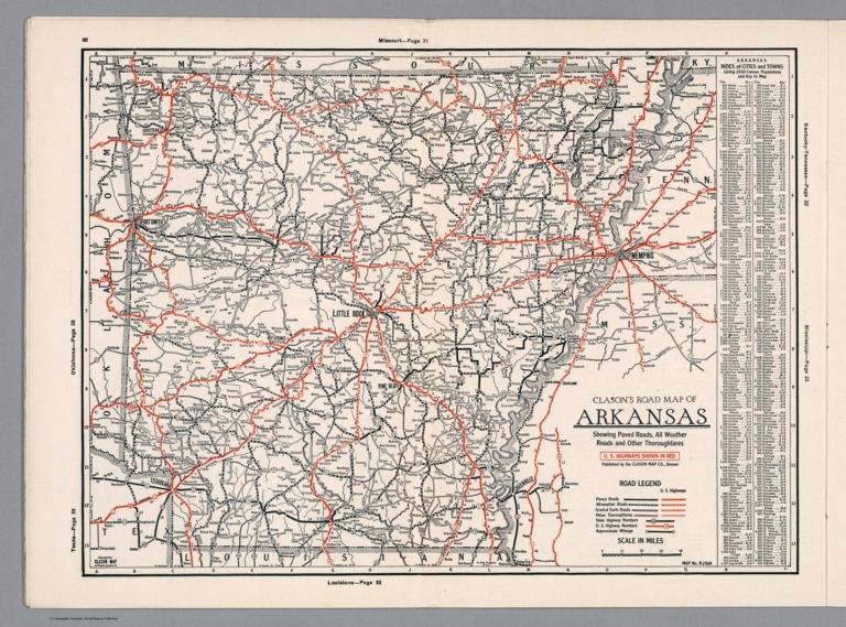 Clason's Road Map of Arkansas