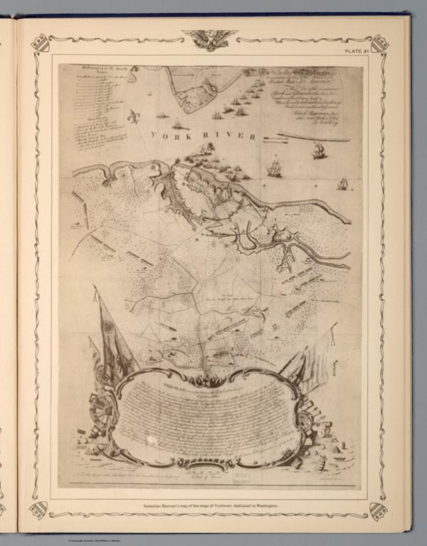 Sebastian Bauman's map of the Siege of Yorktown, dedicated to Washington