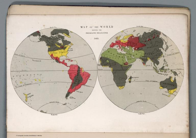 Map of the world : showing the prevailing religions 1862