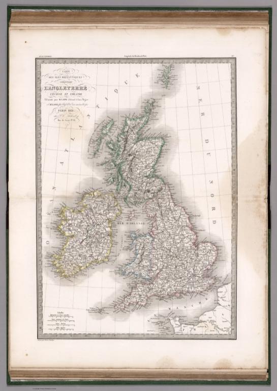 Carte des Iles Britanniques comprenant l'Angleterre, l'Ecosse et l'Irlande