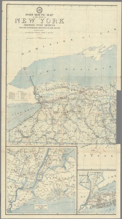 Post Route Map of the State of New York (Western Sheet) Showing Post Offices ... July 15, 1941.