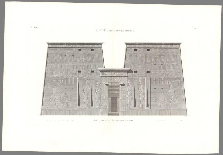 Planche 51, Edfou (Apollinopolis Magna). Élévation Du Pylône Du Grand Temple.