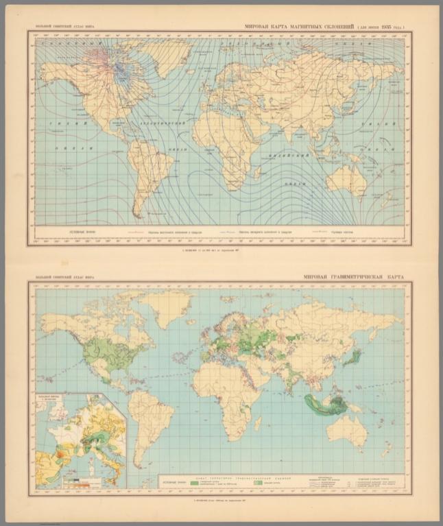 Miroviia karta magnitnykh sklonenii. (with) Miroviya gravimetricheskaia karta.