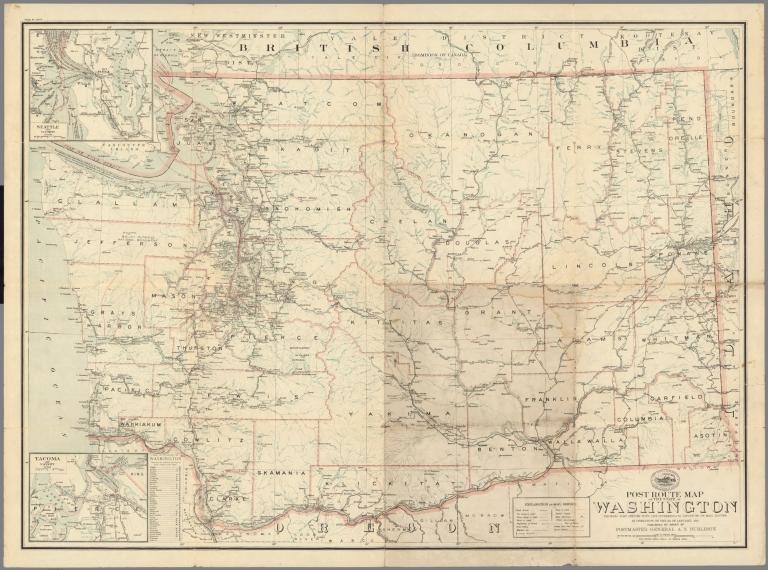 Post Route Map of the State of Washington Showing Post Offices ... January 1916.