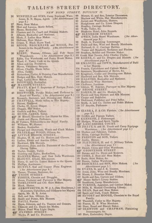 Contents: Tallis's street directory : New Bond Street, Division II.