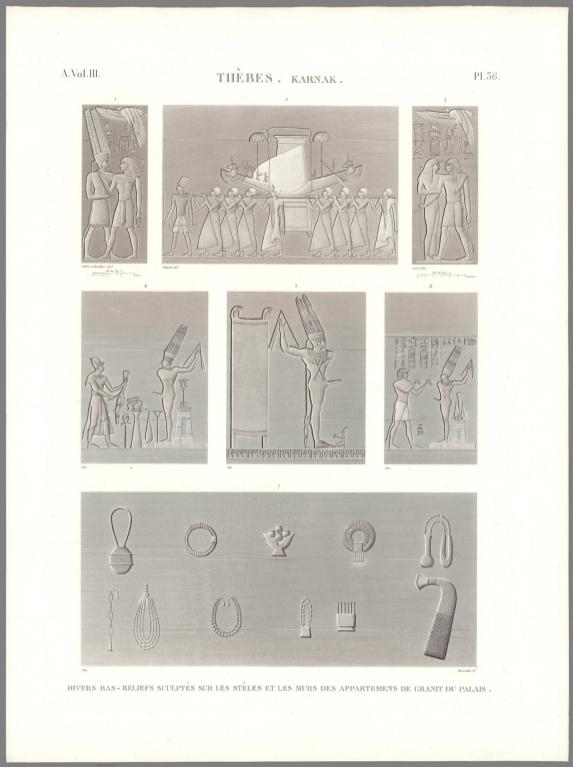 Planche 36 Thèbes, Karnak. Divers Bas-Reliefs Sculptés Sur Les Stèles Et Les Murs Des Appartemens De Granit Du Palais.