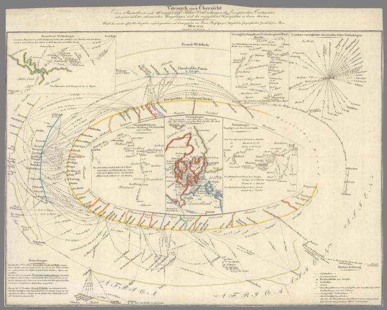 Übersicht der Packetboot- und Dampfschiff-Fahrt-Verbindungen des Europäischen Continentes (Overview of Packet Boat and Steamship Connections between Europe and Overseas Ports)